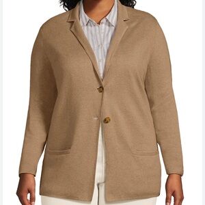 Lands' End Wool Cotton Blend Button Front Sweater Blazer in Camel 1X